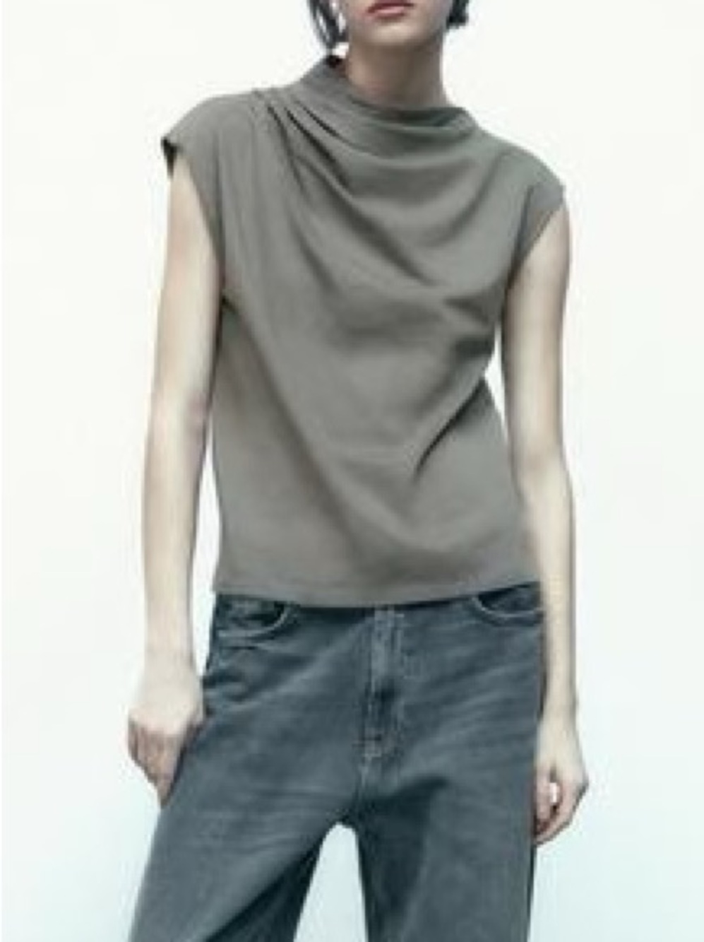 Zara Asymmetric Drape Top Sz M Gray